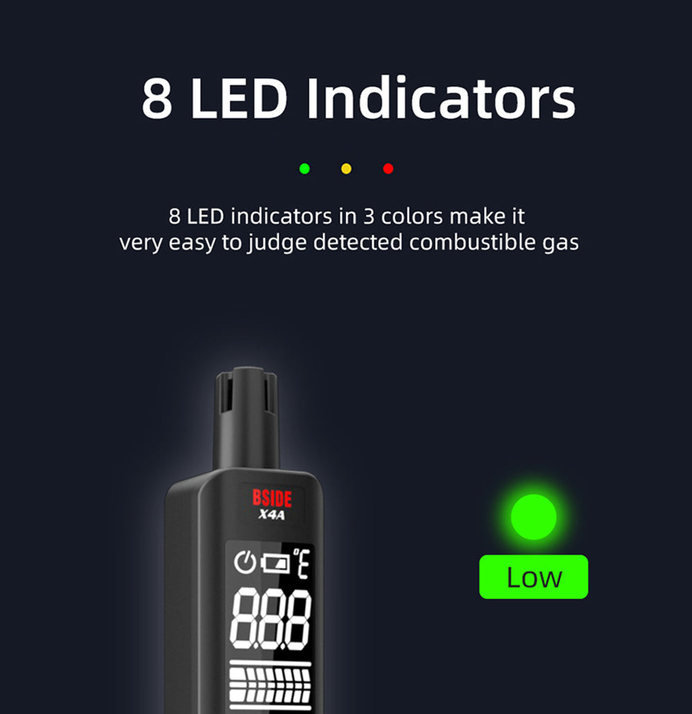 BSIDE X4A Digital Hygrometer Gas Detector, Combustible Gas Analyzer, Temperature and Humidity Tester, with Audible and Visual Alarm, LCD Display, No Batteries, with Bag