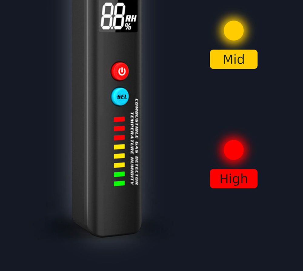 BSIDE X4A Digital Hygrometer Gas Detector, Combustible Gas Analyzer, Temperature and Humidity Tester, with Audible and Visual Alarm, LCD Display, No Batteries, with Bag