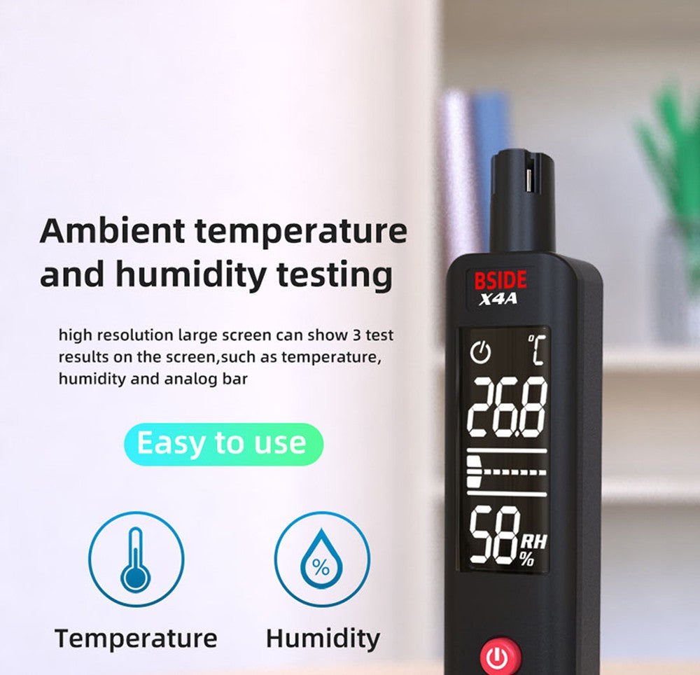 BSIDE X4A Digital Hygrometer Gas Detector, Combustible Gas Analyzer, Temperature and Humidity Tester, with Audible and Visual Alarm, LCD Display, No Batteries, with Bag