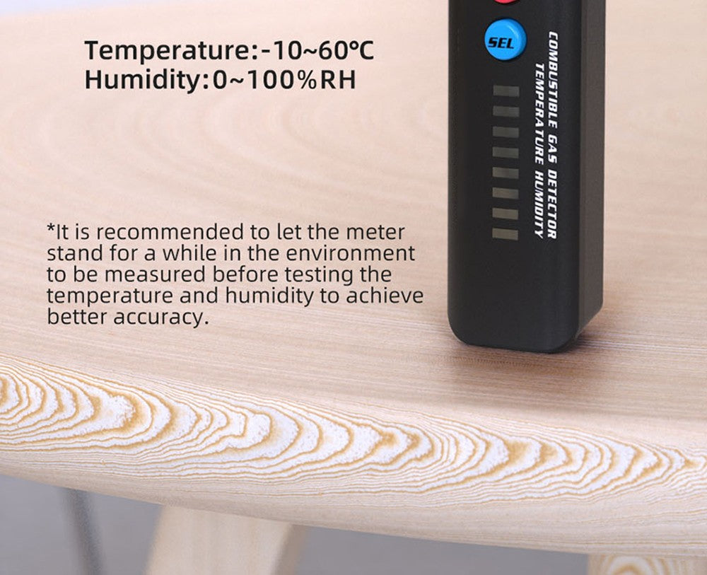 BSIDE X4A Digital Hygrometer Gas Detector, Combustible Gas Analyzer, Temperature and Humidity Tester, with Audible and Visual Alarm, LCD Display, No Batteries, with Bag