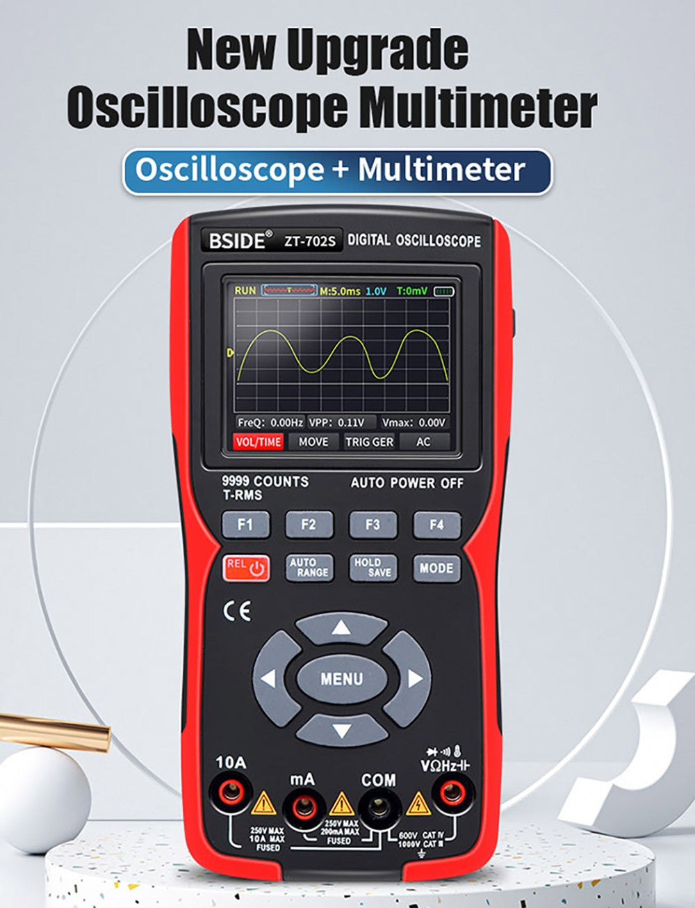 BSIDE ZT702S Digital Multimeter, Oscilloscope, Auto True RMS, Transistor Probe Meter, 48M/s 10MHz PC Waveform, 2.8inch LCD Screen