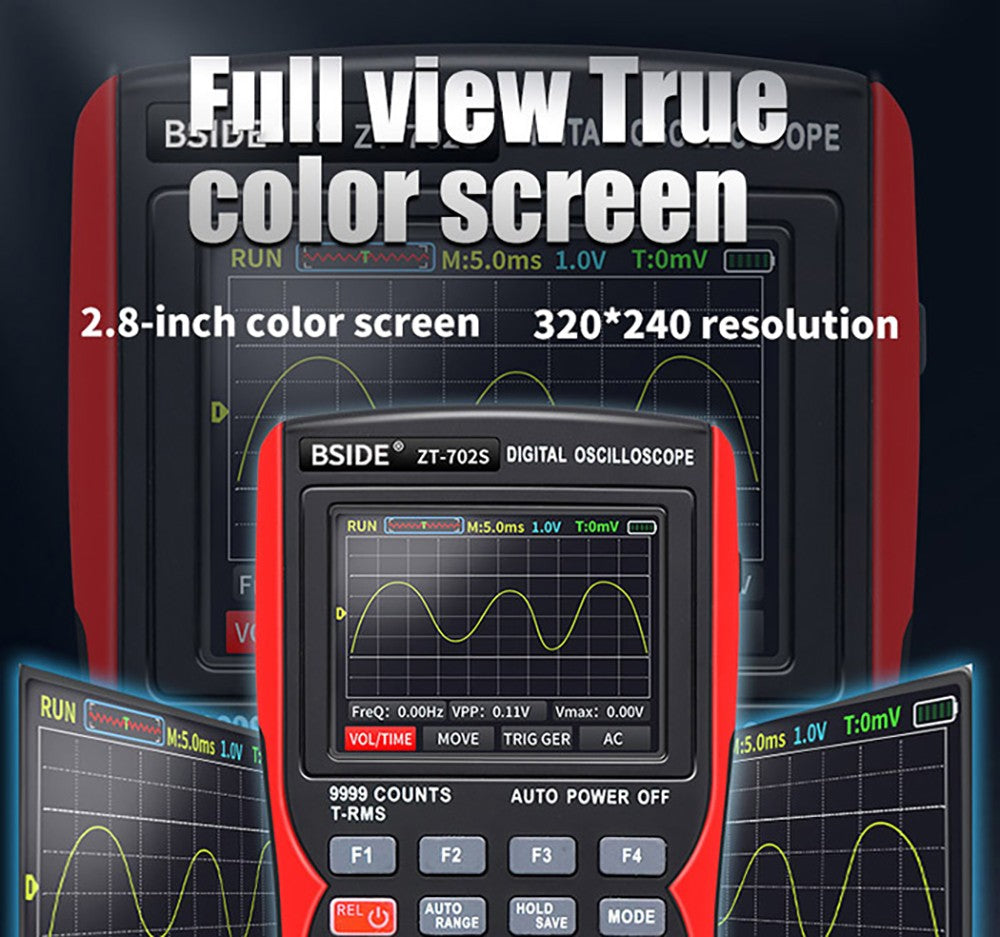 BSIDE ZT702S Digital Multimeter, Oscilloscope, Auto True RMS, Transistor Probe Meter, 48M/s 10MHz PC Waveform, 2.8inch LCD Screen