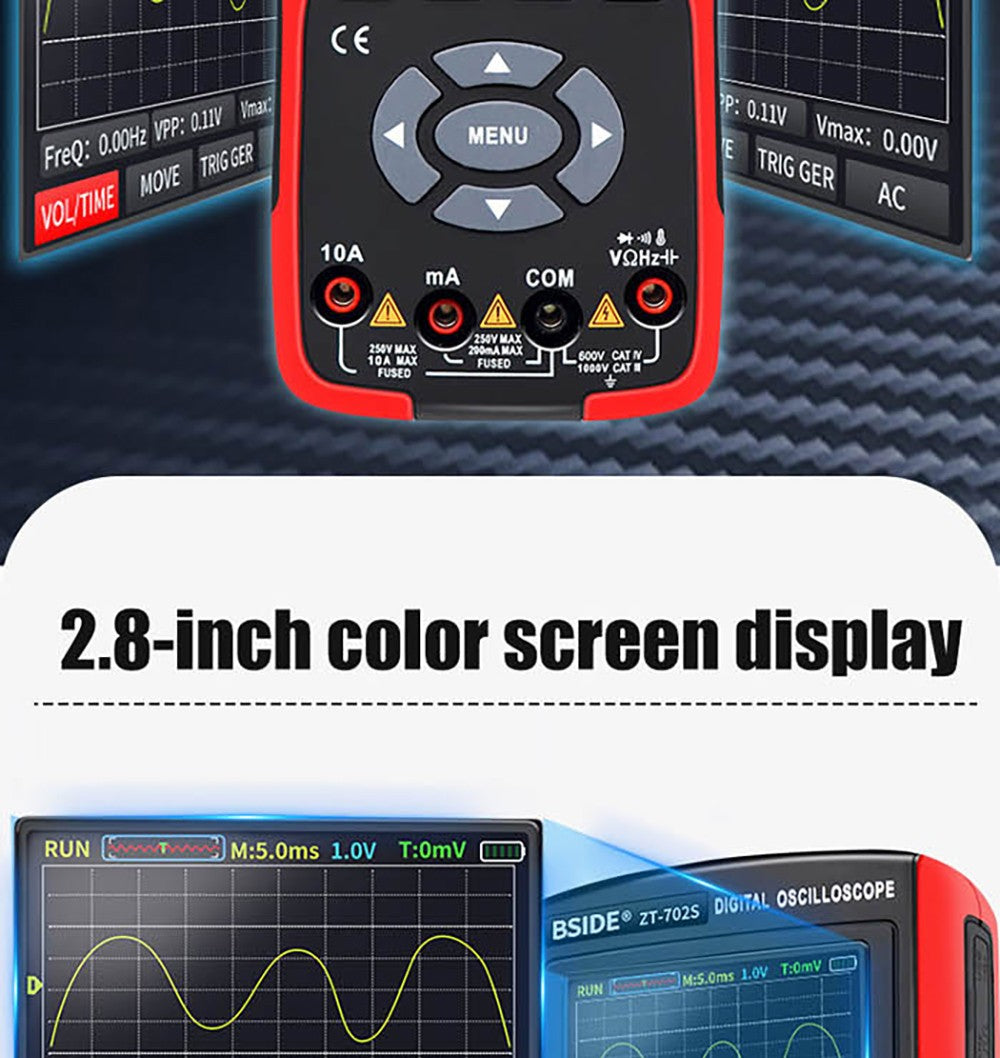 BSIDE ZT702S Digital Multimeter, Oscilloscope, Auto True RMS, Transistor Probe Meter, 48M/s 10MHz PC Waveform, 2.8inch LCD Screen
