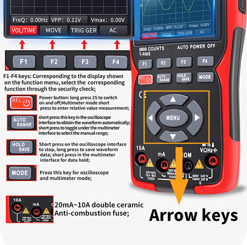 BSIDE ZT702S Digital Multimeter, Oscilloscope, Auto True RMS, Transistor Probe Meter, 48M/s 10MHz PC Waveform, 2.8inch LCD Screen