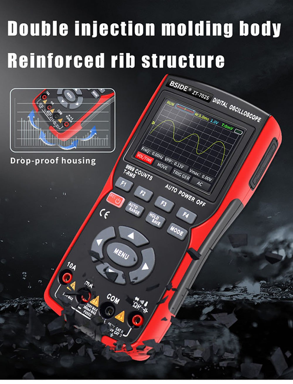 BSIDE ZT702S Digital Multimeter, Oscilloscope, Auto True RMS, Transistor Probe Meter, 48M/s 10MHz PC Waveform, 2.8inch LCD Screen