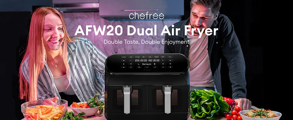 CHEFREE AFW20 Dual Air Fryer, with Viewing Window, 8L Family Sized, Nonstick, 8-in-1 Smart Programmes, Dishwasher Safe, Roast, Grill, Bake & Dehydrate