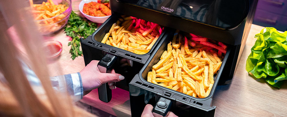 CHEFREE AFW20 Dual Air Fryer, with Viewing Window, 8L Family Sized, Nonstick, 8-in-1 Smart Programmes, Dishwasher Safe, Roast, Grill, Bake & Dehydrate