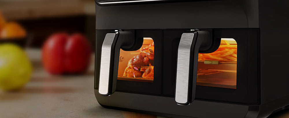 CHEFREE AFW20 Dual Air Fryer, with Viewing Window, 8L Family Sized, Nonstick, 8-in-1 Smart Programmes, Dishwasher Safe, Roast, Grill, Bake & Dehydrate