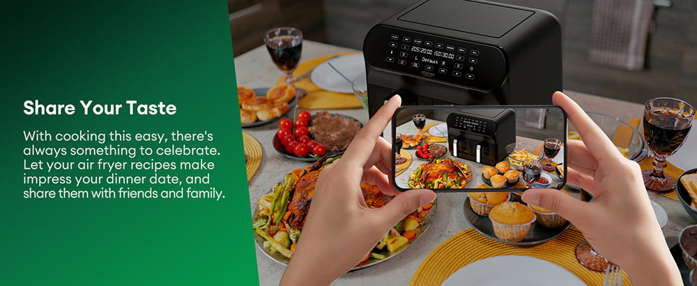 CHEFREE AFW20 Dual Air Fryer, with Viewing Window, 8L Family Sized, Nonstick, 8-in-1 Smart Programmes, Dishwasher Safe, Roast, Grill, Bake & Dehydrate