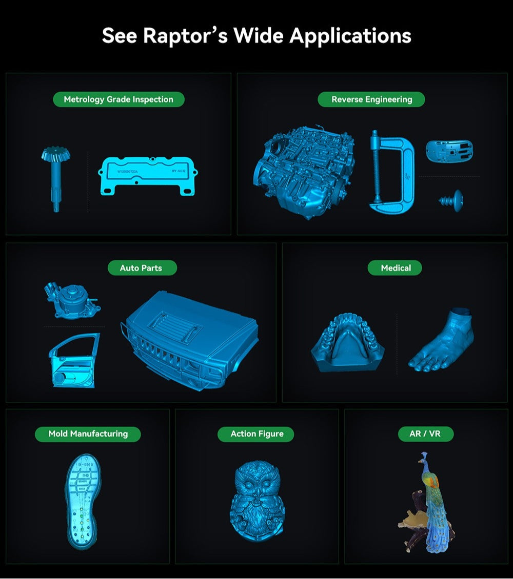 Creality Raptor 3D Scanner, Hybrid Blue Laser NIR, 60fps Scanning Speed, Objects Between 5-2000mm, 24-bit Full-Color Scan, 0.02mm Accuracy, Anti-shaking