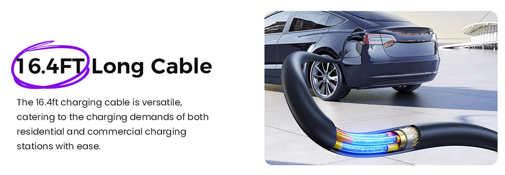 Evgoer EG-C0008 Extension Cord for Tesla, 16.4ft Cable, 50A Max Support 12kW with NACS Connector, IP66 Waterproof, for Level 1 and 2 EV Charger, Compatible with All Tesla Models