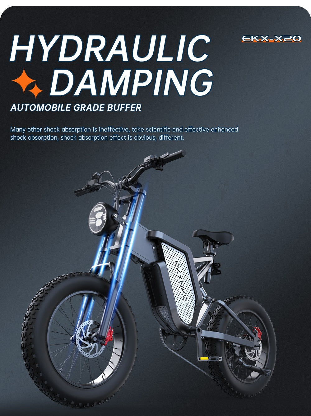 EKXBIKE X20 Electric Bike, 2000W Motor, 48V 35AH Battery, 20*4.0-inch Fat Tire, 55km/h Max Speed, 150km Range, Hydraulic Brake, Hydraulic Shock Absorber, Shimano 7-Speed