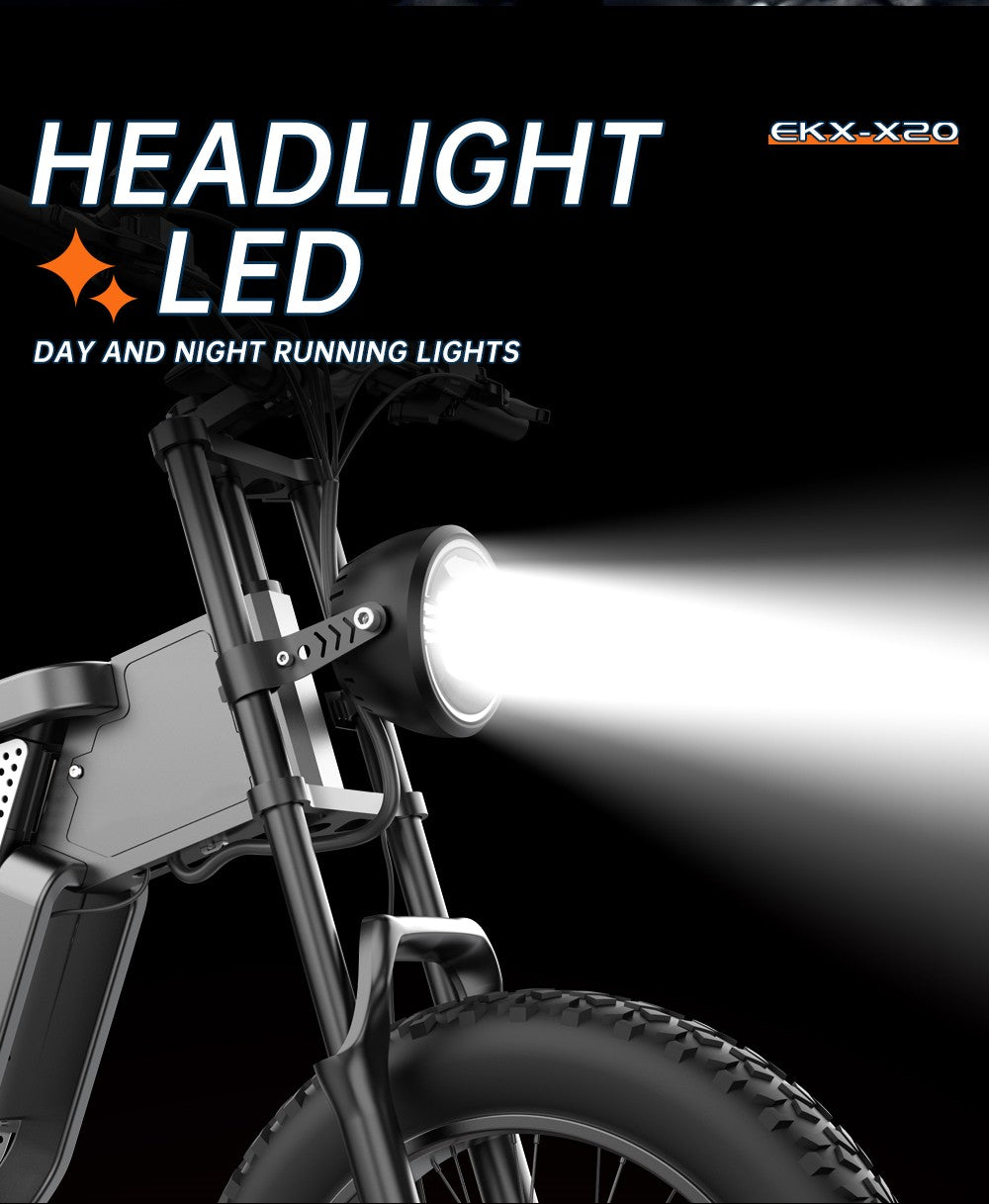 EKXBIKE X20 Electric Bike, 2000W Motor, 48V 35AH Battery, 20*4.0-inch Fat Tire, 55km/h Max Speed, 150km Range, Hydraulic Brake, Hydraulic Shock Absorber, Shimano 7-Speed