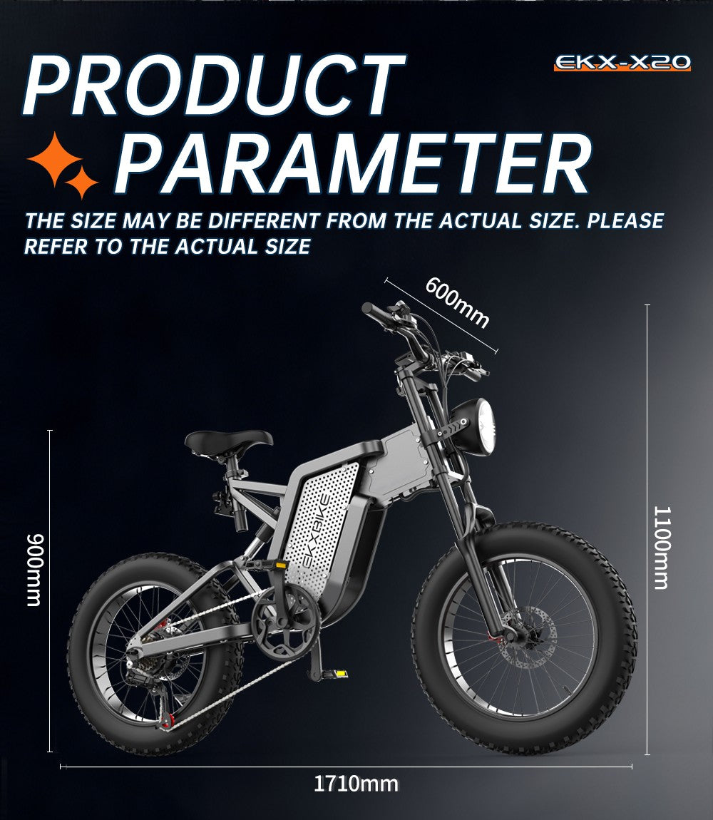 EKXBIKE X20 Electric Bike, 2000W Motor, 48V 35AH Battery, 20*4.0-inch Fat Tire, 55km/h Max Speed, 150km Range, Hydraulic Brake, Hydraulic Shock Absorber, Shimano 7-Speed