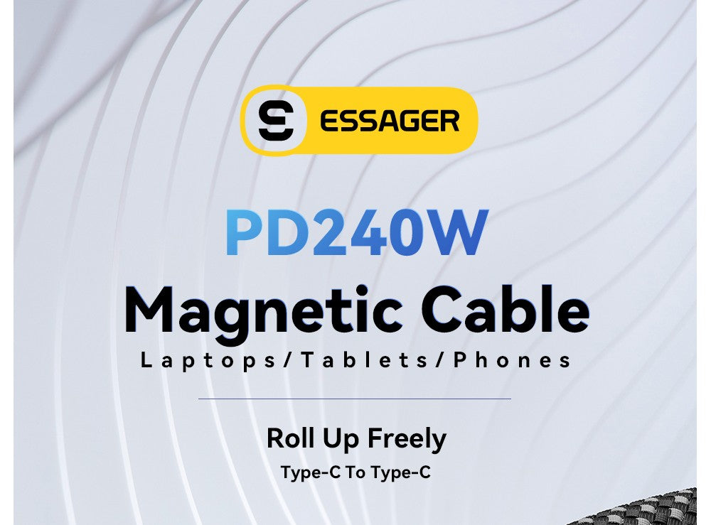 ESSAGER 100W 5A Type-C to Type-C Charging Cable, USB2.0 480Mbps, Magnetic Adsorption, Flexible Adjustment, E-Marker Chip, 1m