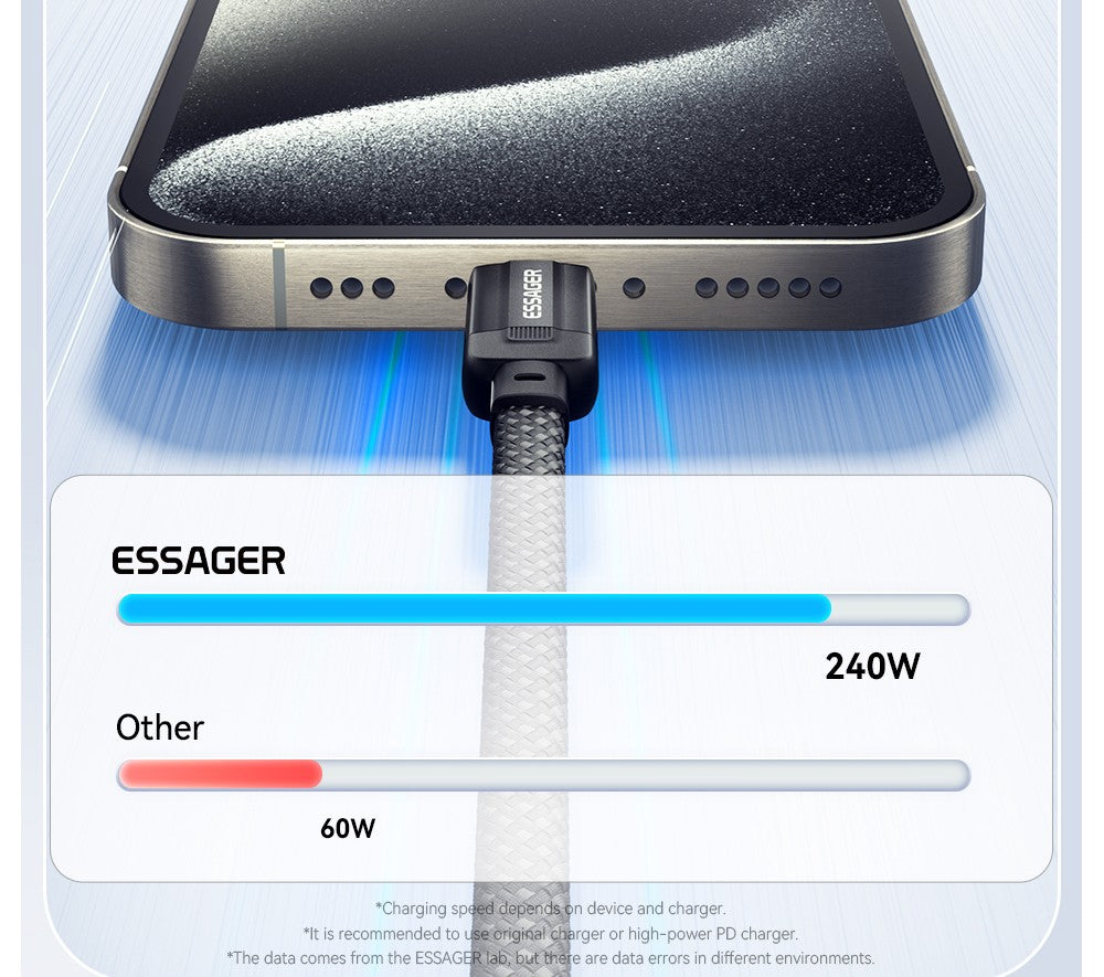 ESSAGER 100W 5A Type-C to Type-C Charging Cable, USB2.0 480Mbps, Magnetic Adsorption, Flexible Adjustment, E-Marker Chip, 1m