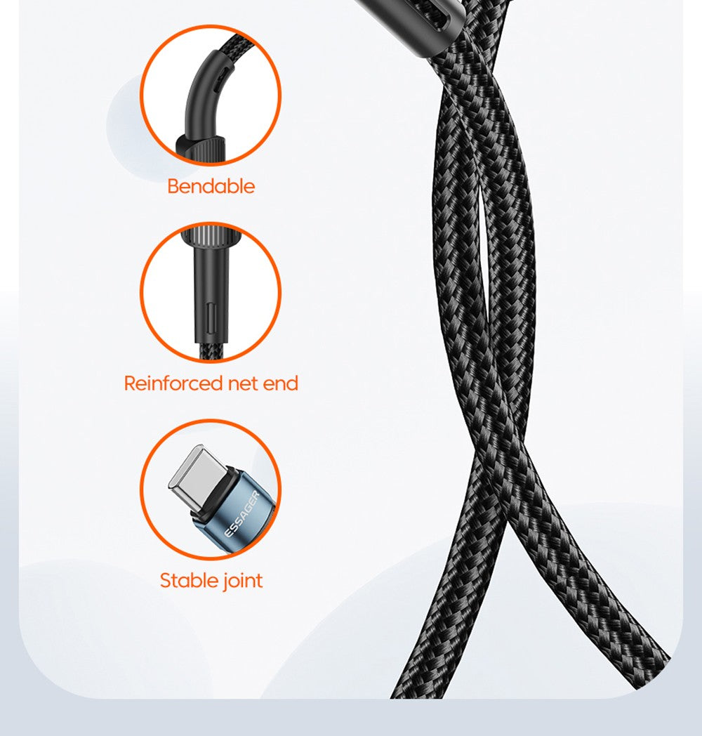 ESSAGER 100W Type-C to Type-C Data Cable, PD Fast Charging, 480Mbps Transmission Speed, for MacBook / Tablet / Huawei Samsung Mobile Phone - 1m Cable