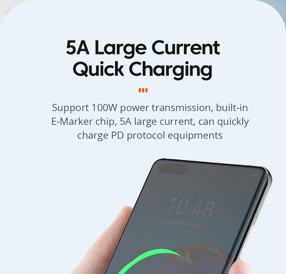 ESSAGER 100W Type-C to Type-C Data Cable, PD Fast Charging, 480Mbps Transmission Speed, for MacBook / Tablet / Huawei Samsung Mobile Phone - 1m Cable