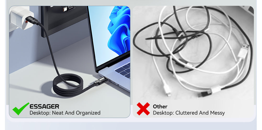 ESSAGER 240W 5A Type-C to Type-C Charging Cable, USB2.0 480Mbps, Magnetic Adsorption, Flexible Adjustment, E-Marker Chip, 1m