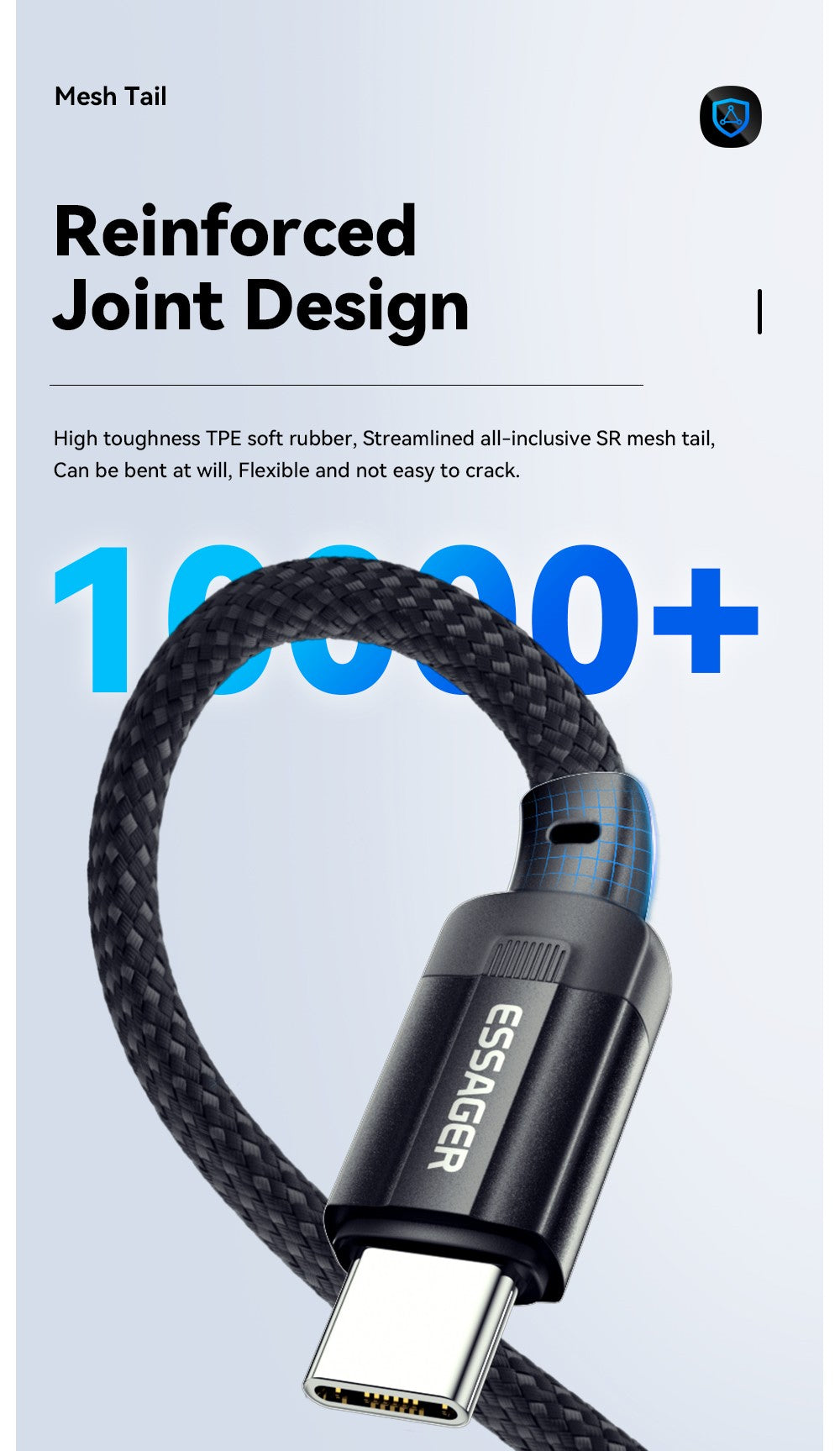 ESSAGER 29W 3A Type-C to Lightning Charging Cable, USB2.0 480Mbps, Magnetic Adsorption, Flexible Adjustable, Smart Chip, 1m