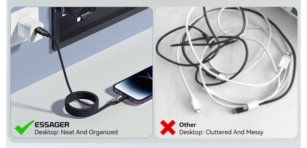 ESSAGER 29W 3A Type-C to Lightning Charging Cable, USB2.0 480Mbps, Magnetic Adsorption, Flexible Adjustable, Smart Chip, 1m