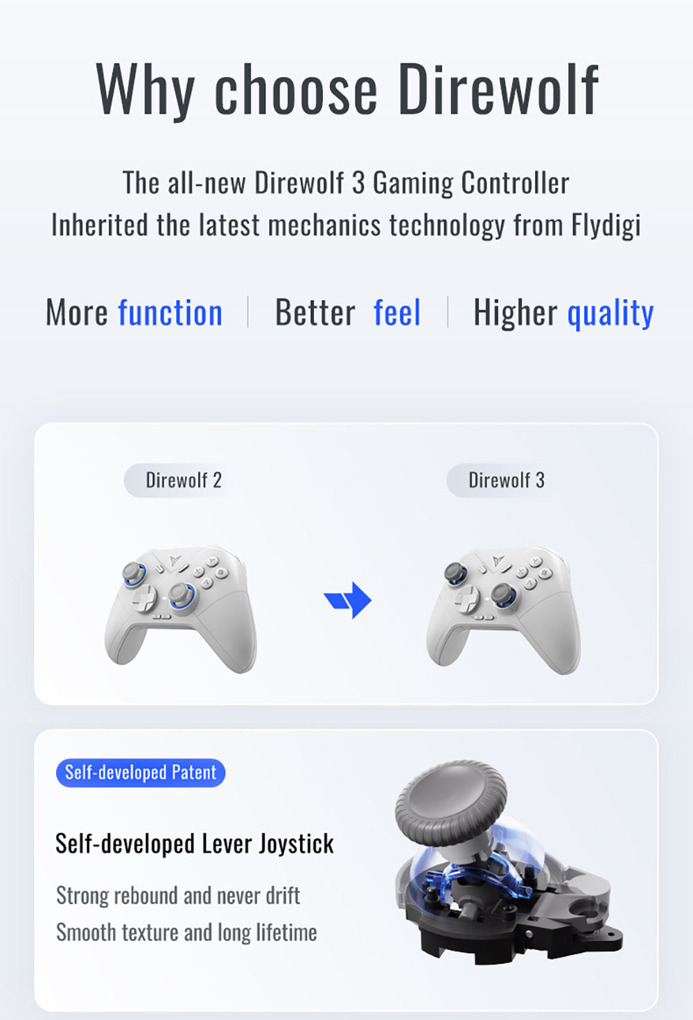 Flydigi Direwolf 3 Gaming Controller, Hall Effect Trigger, 1000Hz Polling Rate, Compatible with PC / Switch / Apple / Android