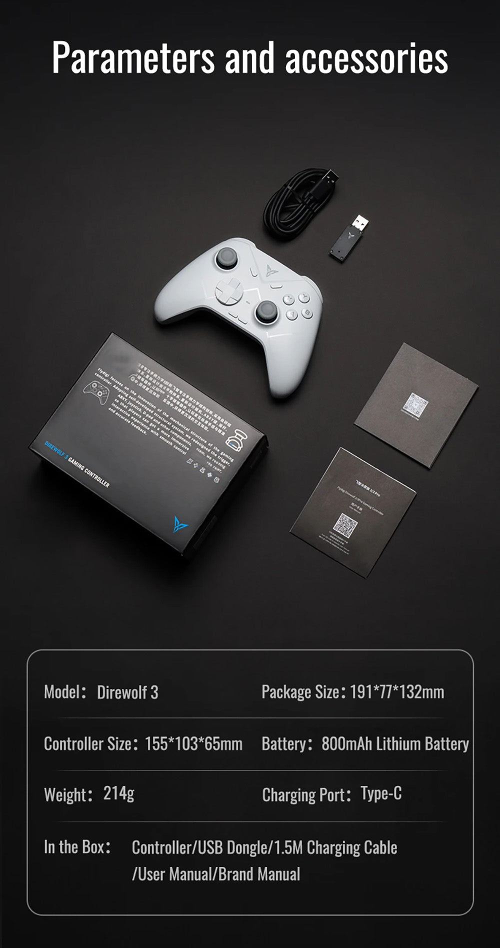 Flydigi Direwolf 3 Gaming Controller, Hall Effect Trigger, 1000Hz Polling Rate, Compatible with PC / Switch / Apple / Android