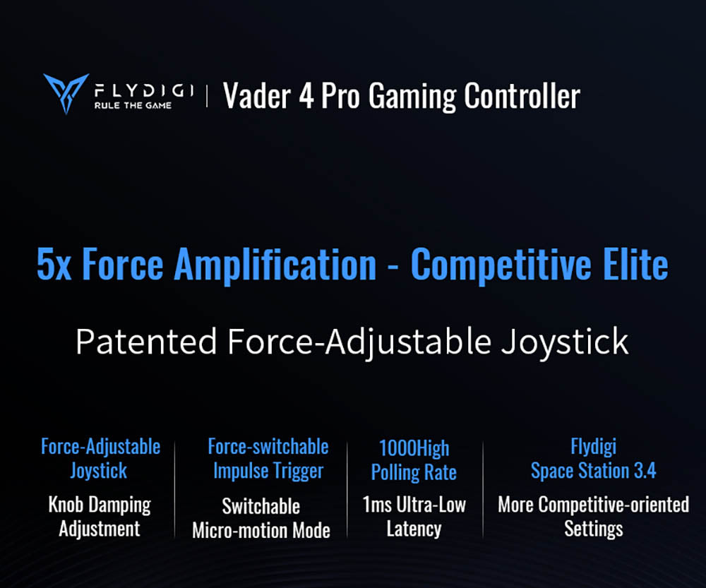 Flydigi Vader 4 Pro Gaming Controller, Force Adjustment Lever Joystick, Hall & Micro 2-in-1 Triggers, 1000Hz Polling Rate, Compatible with PC, NS, TV, Android & Laptop