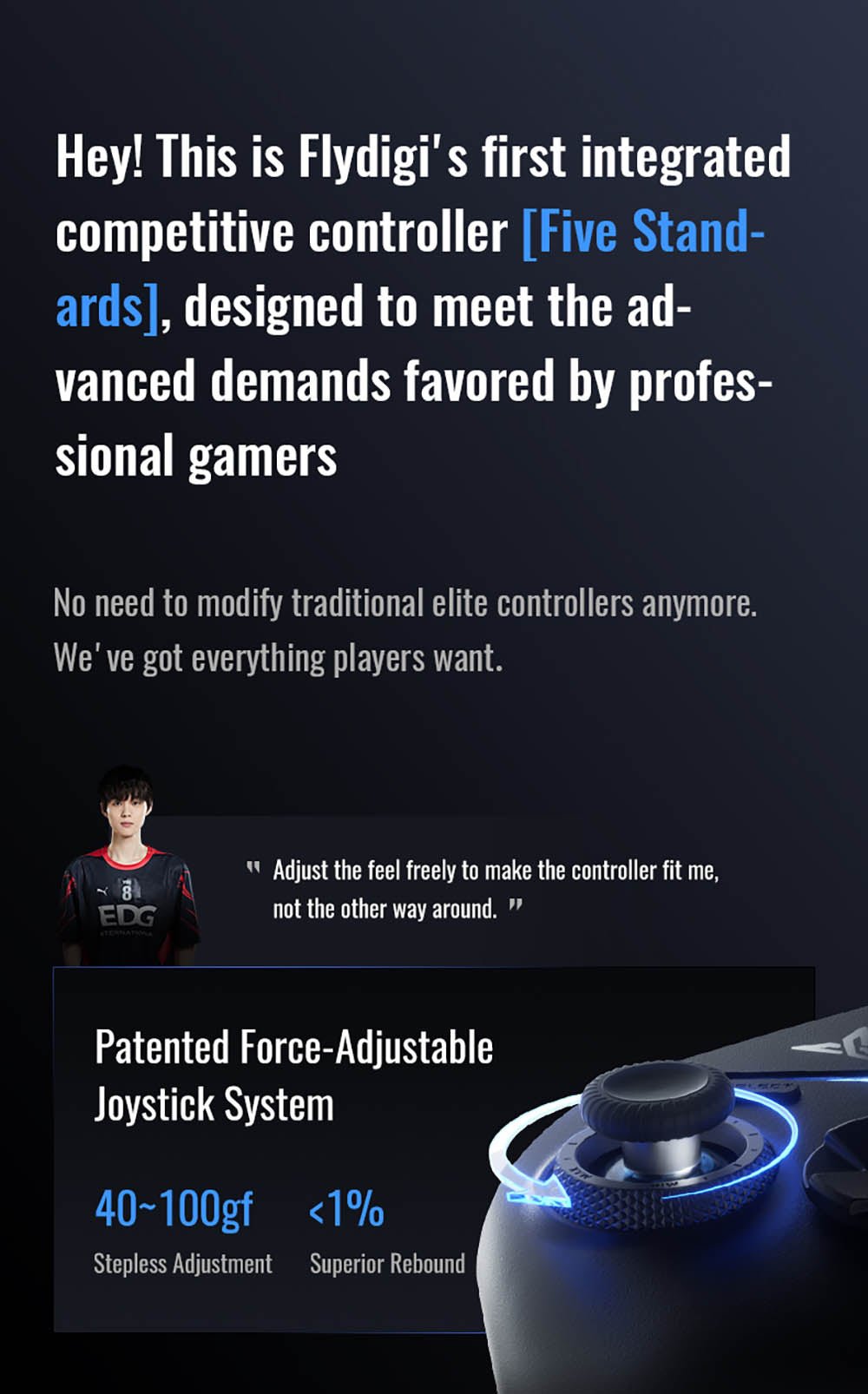 Flydigi Vader 4 Pro Gaming Controller, Force Adjustment Lever Joystick, Hall & Micro 2-in-1 Triggers, 1000Hz Polling Rate, Compatible with PC, NS, TV, Android & Laptop