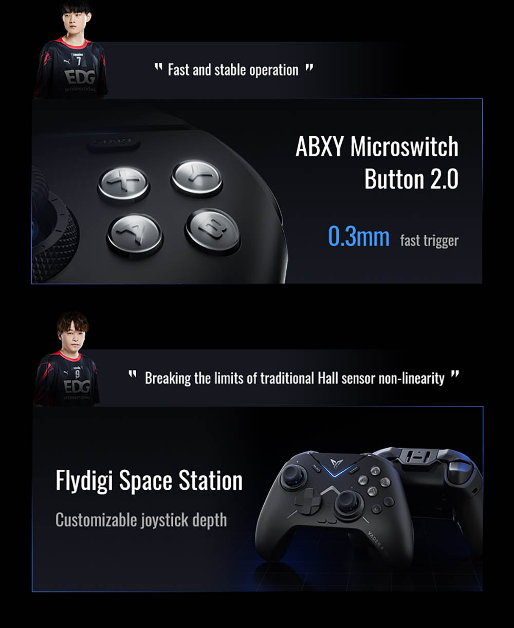 Flydigi Vader 4 Pro Gaming Controller, Force Adjustment Lever Joystick, Hall & Micro 2-in-1 Triggers, 1000Hz Polling Rate, Compatible with PC, NS, TV, Android & Laptop