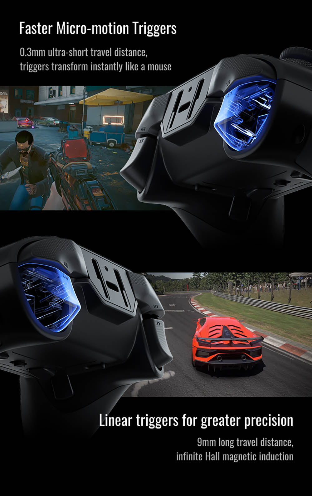 Flydigi Vader 4 Pro Gaming Controller, Force Adjustment Lever Joystick, Hall & Micro 2-in-1 Triggers, 1000Hz Polling Rate, Compatible with PC, NS, TV, Android & Laptop