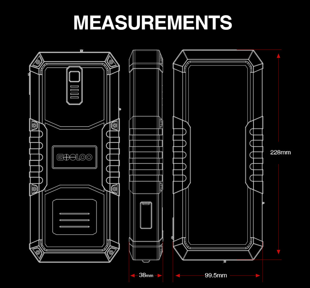 GOOLOO GP4000 PRO Jump Starter, 26800mAh Power Bank, 4000A Peak, 15V 10A DC Output, 1W White LED, 10L Diesel