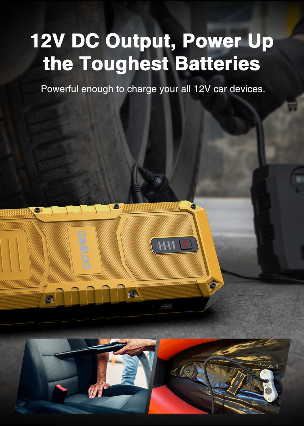 GOOLOO GP4000 PRO Jump Starter, 26800mAh Power Bank, 4000A Peak, 15V 10A DC Output, 1W White LED, 10L Diesel