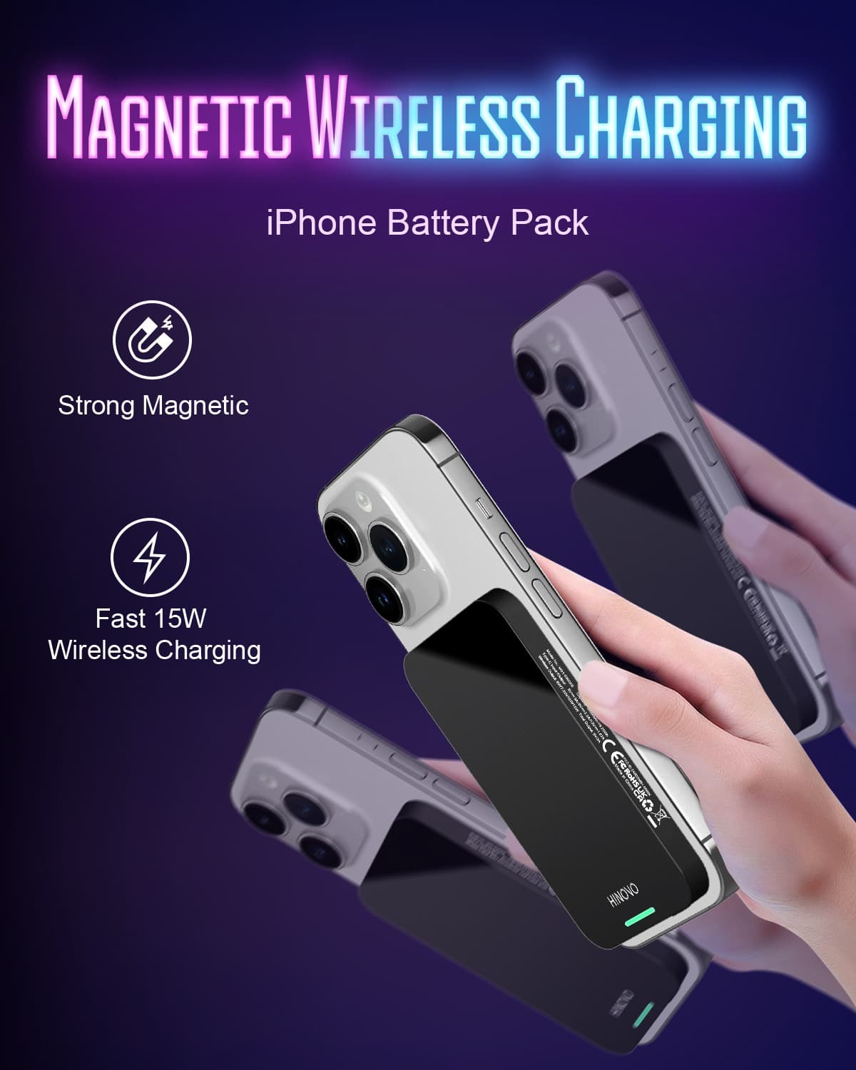 HINOVO MB1-5000xb Wireless Portable Charger, 5000mAh Magnetic Wireless Power Bank, PD 20W Fast Charging, Cyberpunk Style