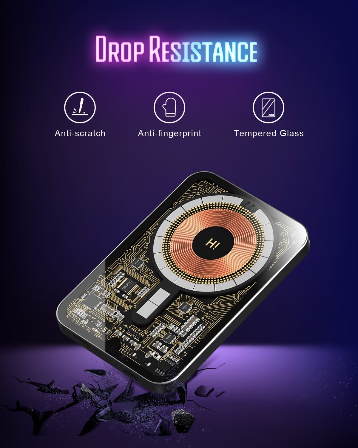 HINOVO MB1-5000xb Wireless Portable Charger, 5000mAh Magnetic Wireless Power Bank, PD 20W Fast Charging, Cyberpunk Style