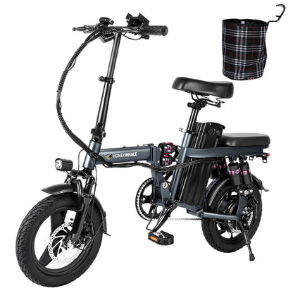 HONEYWHALE S6 Pro-S 14-inch Electric Bike 350W Brushless Motor 25km/h 48V 15Ah Battery 45-55km Range Six Shock Absorber Disc Brakes - Grey