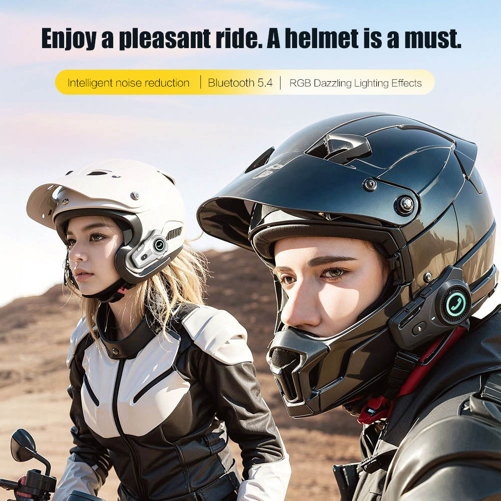 Houtonsen FX2 Helmet Bluetooth Headset with High-definition Sound Quality and 6-color Dazzling Lights - Black