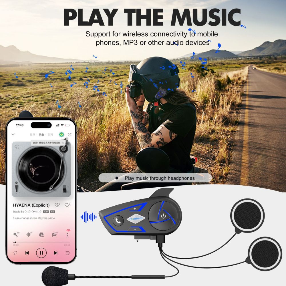 Houtonsen S3 Motorcycle Helmet Headset, 1000M Intercom, 30h Working Time, RGB Ambient Light, Bluetooth 5.1, Type-C Interface, IP67 Waterproof - 2Pcs Pack
