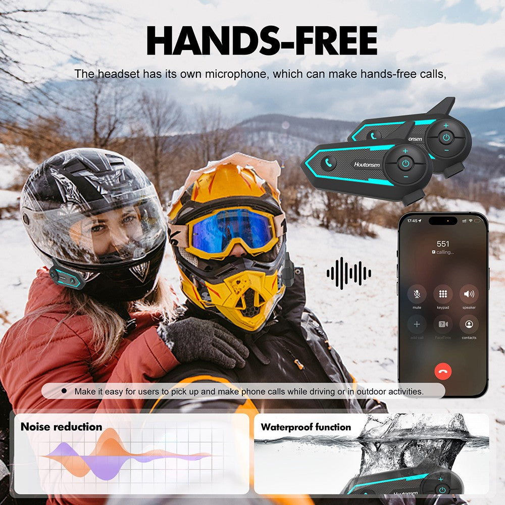 Houtonsen S6 Motorcycle Helmet Headset, 1000m Real-time Intercom Distance, Voice Navigation, Bluetooth 5.1, 30h Working Time, Type-C Interface, IP65 Waterproof - 1Pc Pack