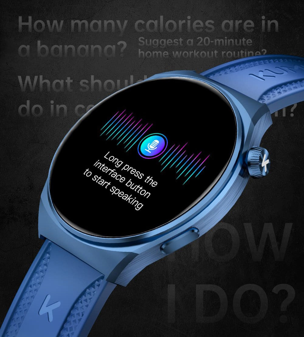 KUMI GW6 Smartwatch, 1.43-inch AMOLED HD Screen, Al Voice Function, Sleep Heart Rate Monitoring, Bluetooth Calling - Black