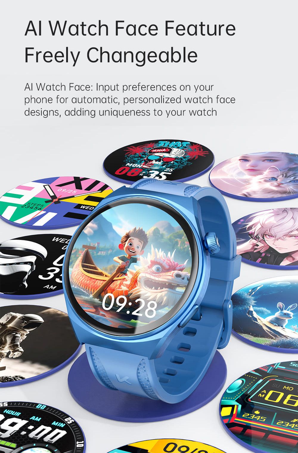 KUMI GW6 Smartwatch, 1.43-inch AMOLED HD Screen, Al Voice Function, Sleep Heart Rate Monitoring, Bluetooth Calling - Black