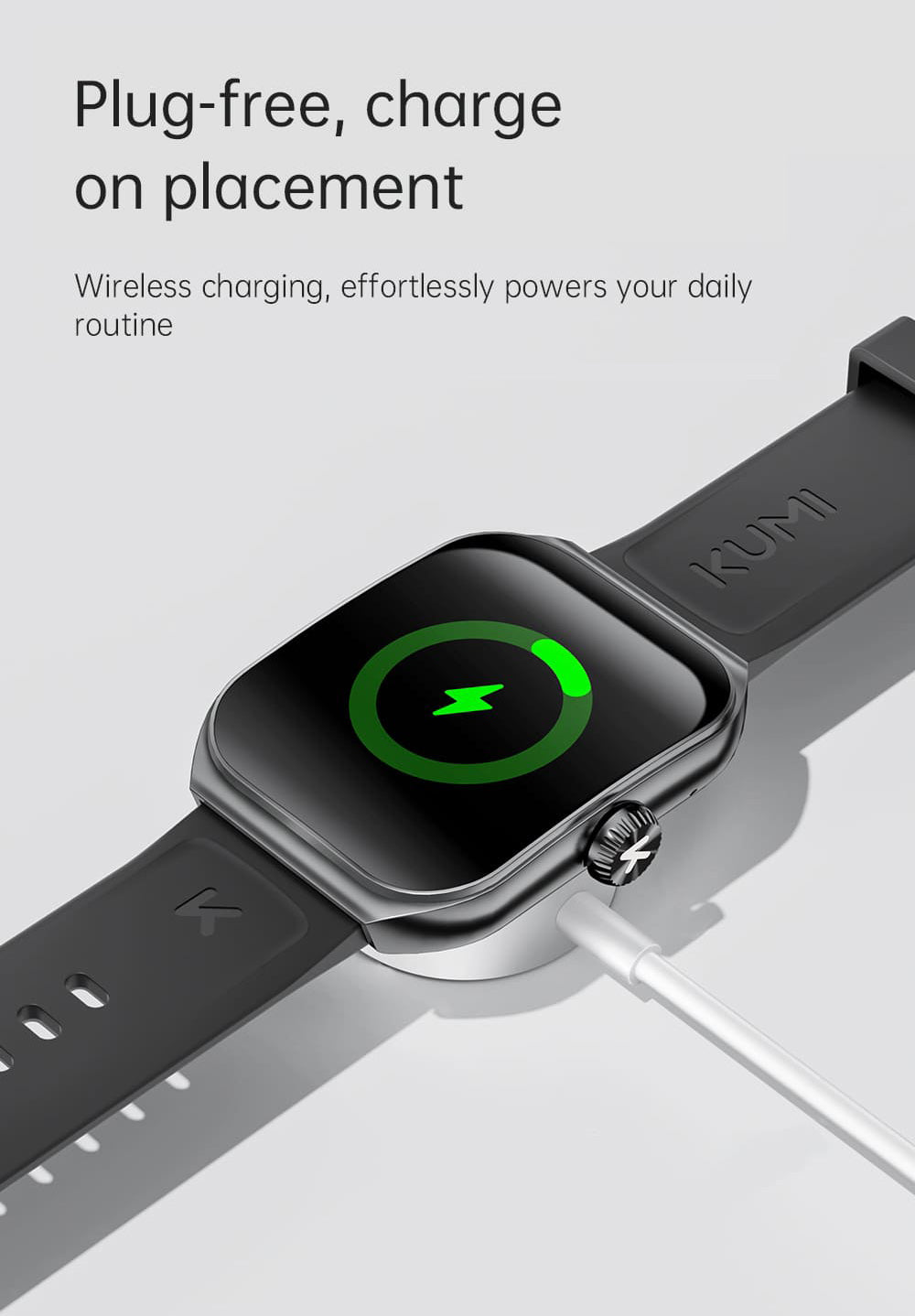 KUMI KU7 Smartwatch, 1.96'' AMOLED Screen, Bluetooth Calling, Health Monitoring, Stock Market Information, 100 Sports Modes - Black