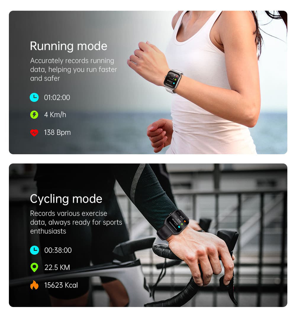 KUMI KU7 Smartwatch, 1.96'' AMOLED Screen, Bluetooth Calling, Health Monitoring, Stock Market Information, 100 Sports Modes - Black