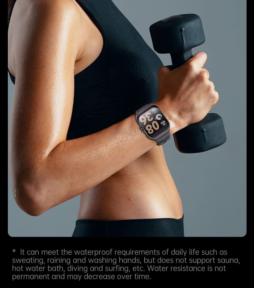 KUMI KU7 Smartwatch, 1.96'' AMOLED Screen, Bluetooth Calling, Health Monitoring, Stock Market Information, 100 Sports Modes - Black