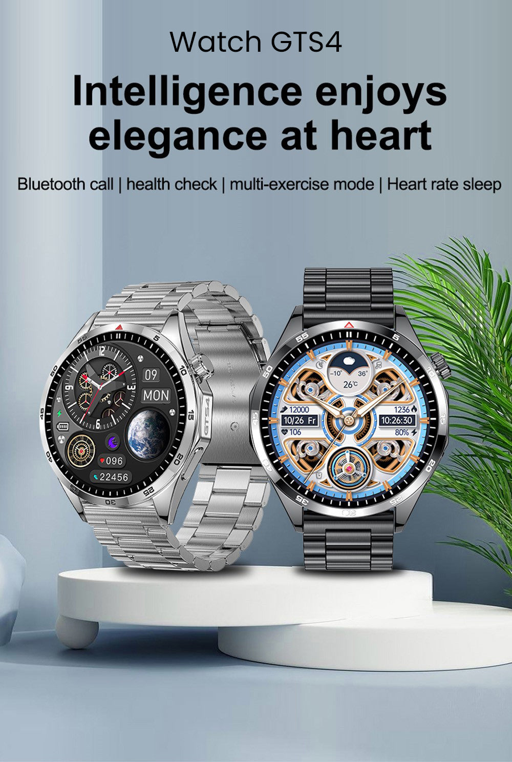 LEMFO GTS4 Smartwatch, 1.5-inch Screen, Bluetooth Calling, Message Reminder, Health Monitoring, IP67 Waterproof - Black, Silicone Watchband