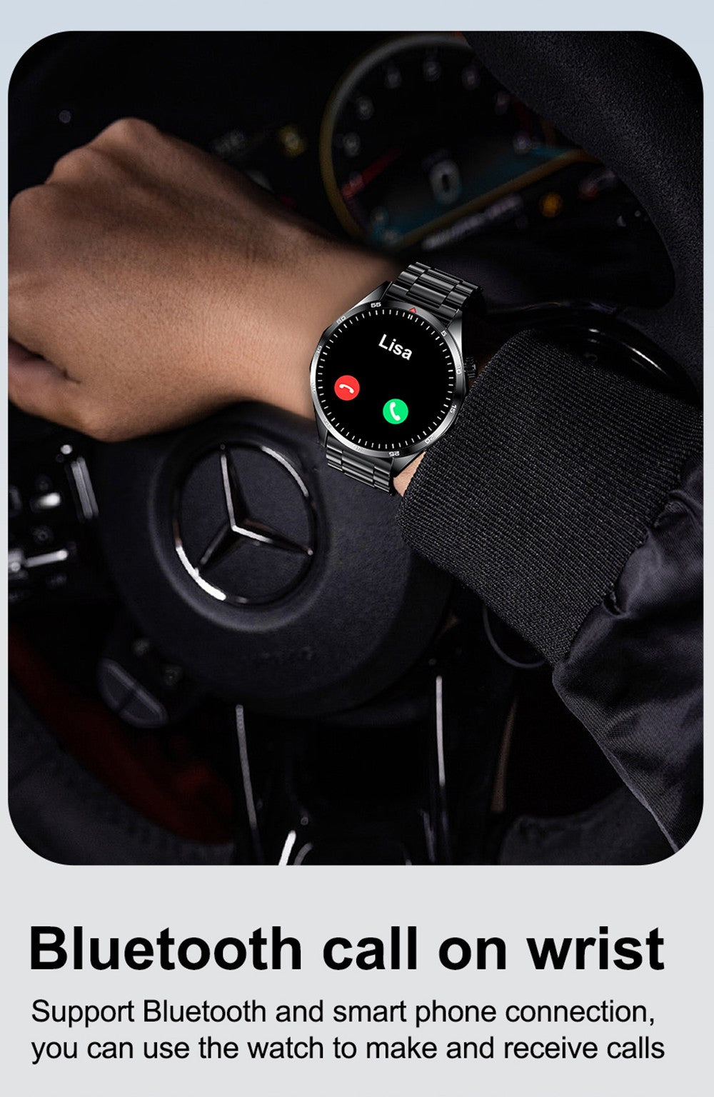 LEMFO GTS4 Smartwatch, 1.5-inch Screen, Bluetooth Calling, Message Reminder, Health Monitoring, IP67 Waterproof - Black, Silicone Watchband