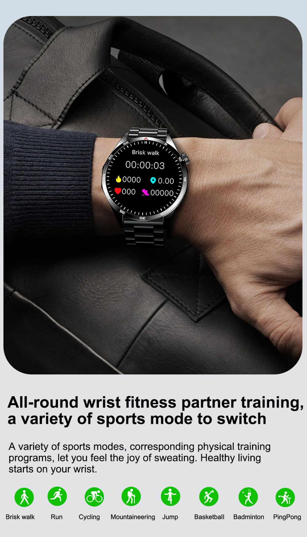 LEMFO GTS4 Smartwatch, 1.5-inch Screen, Bluetooth Calling, Message Reminder, Health Monitoring, IP67 Waterproof - Black, Silicone Watchband