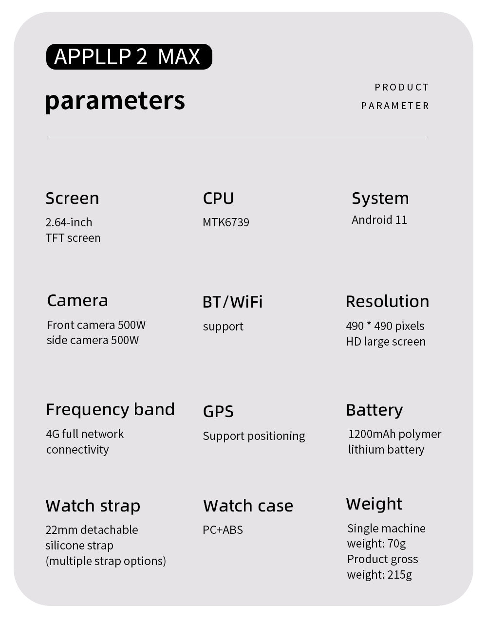 LOKMAT APPLLP 2 MAX Detachable Smartwatch, 2.64-inch Screen, Android 11, Support 4G/5G SIM, Bluetooth Connection, GPS Positioning, 1200mAh Battery