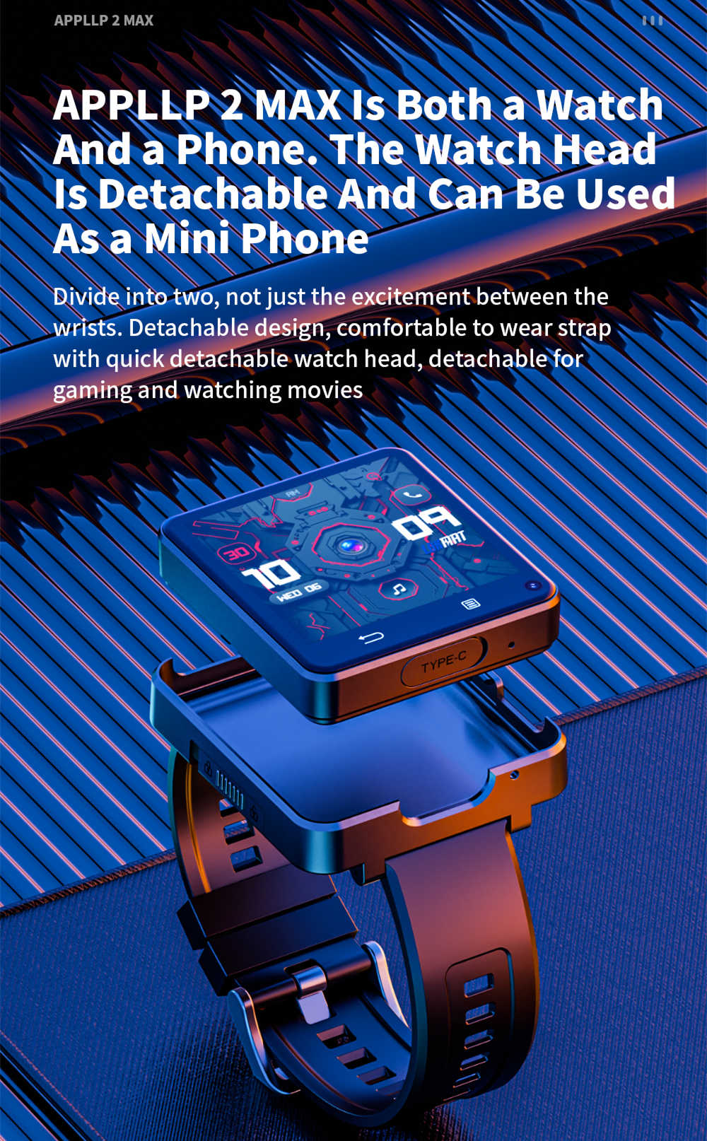 LOKMAT APPLLP 2 MAX Detachable Smartwatch, 2.64-inch Screen, Android 11, Support 4G/5G SIM, Bluetooth Connection, GPS Positioning, 1200mAh Battery