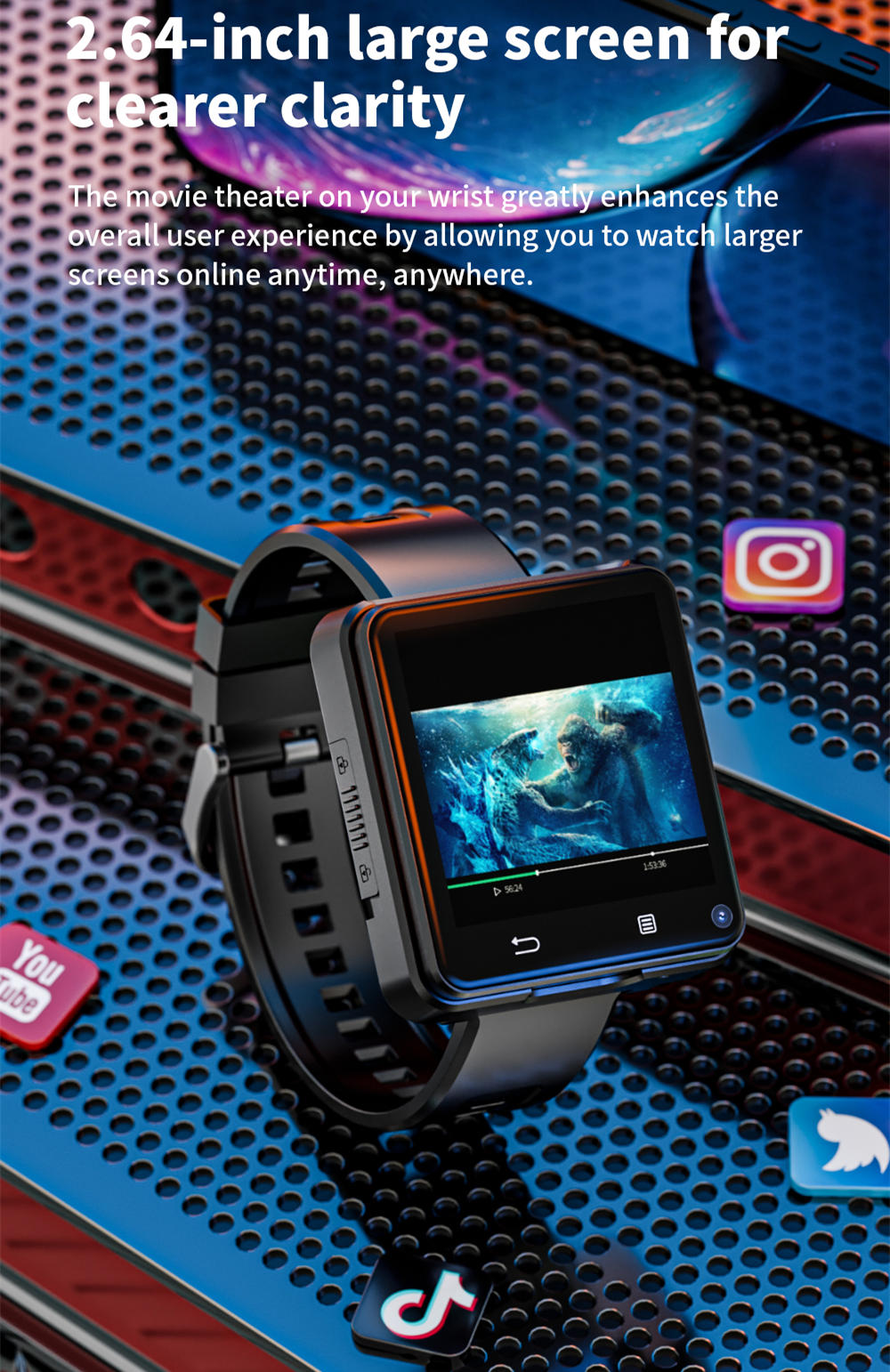 LOKMAT APPLLP 2 MAX Detachable Smartwatch, 2.64-inch Screen, Android 11, Support 4G/5G SIM, Bluetooth Connection, GPS Positioning, 1200mAh Battery